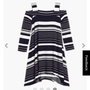 CHICO’S STRIPED COLD-SHOULDER TOP-sz 1 (Med)